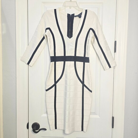 French Connection Bodycon Dress White Black Sz 6 - Picture 4 of 10